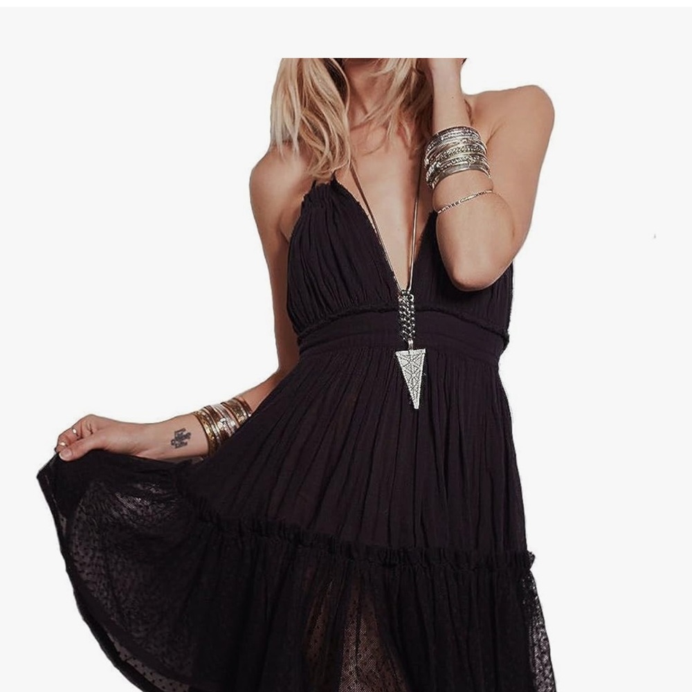 Boho Black Halter Dress